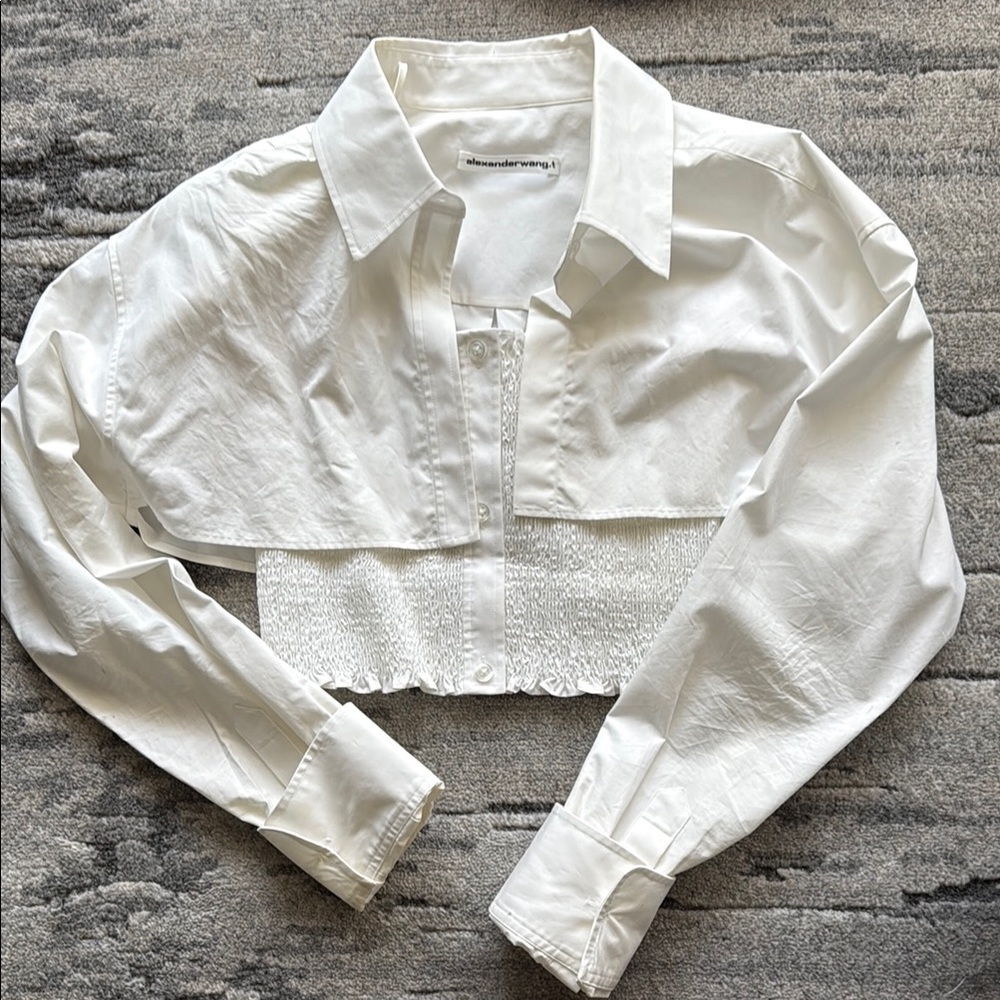 Alexander Wang White Cropped Button Down Shirt